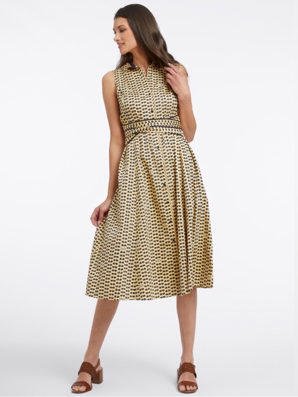Nic + Zoe Cotton Sunnies Print Midi Dress, Yellow & Navy Blue – Size Small
